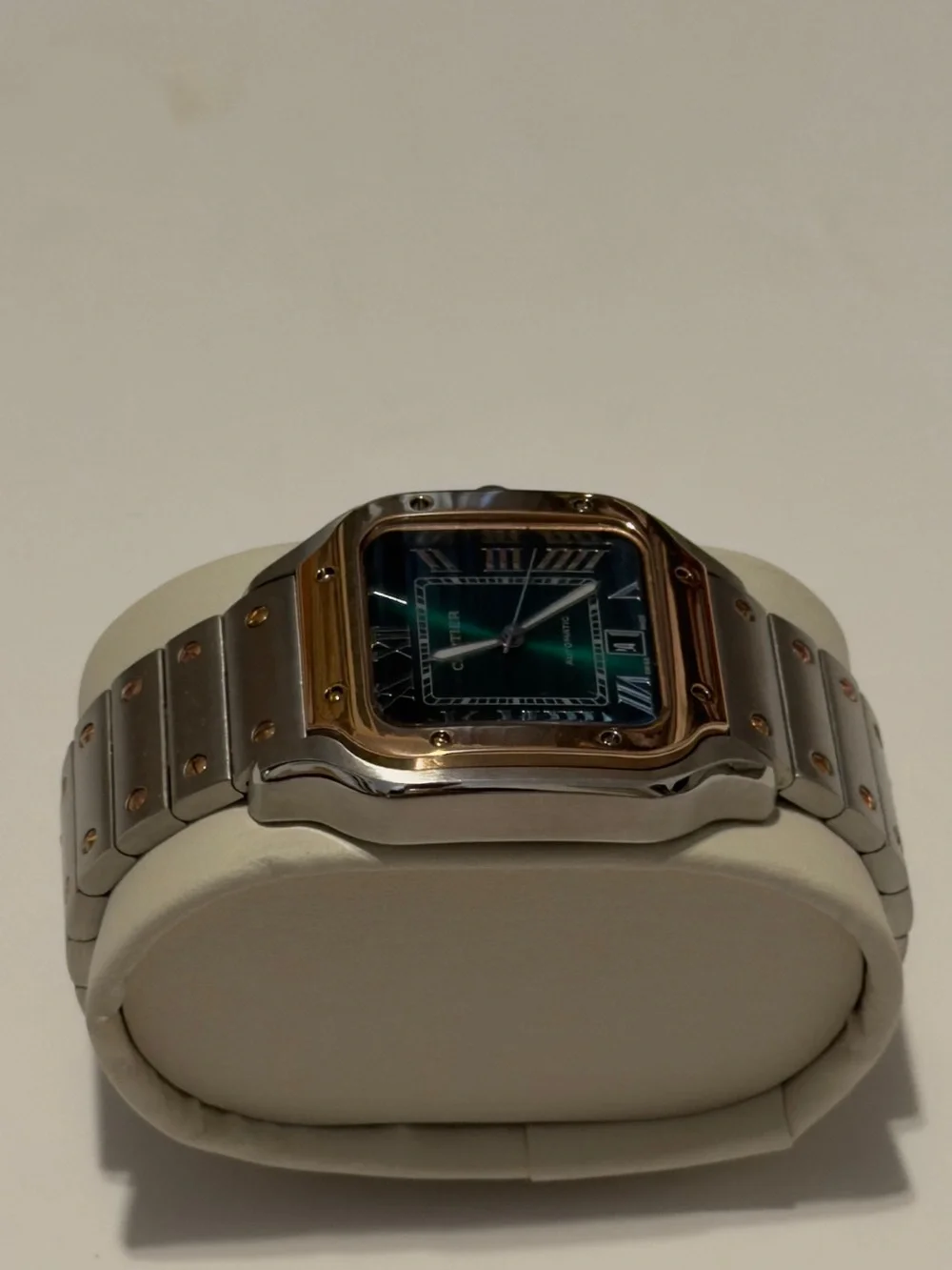 Cartier Santos Two Tone Watch Green Dial.